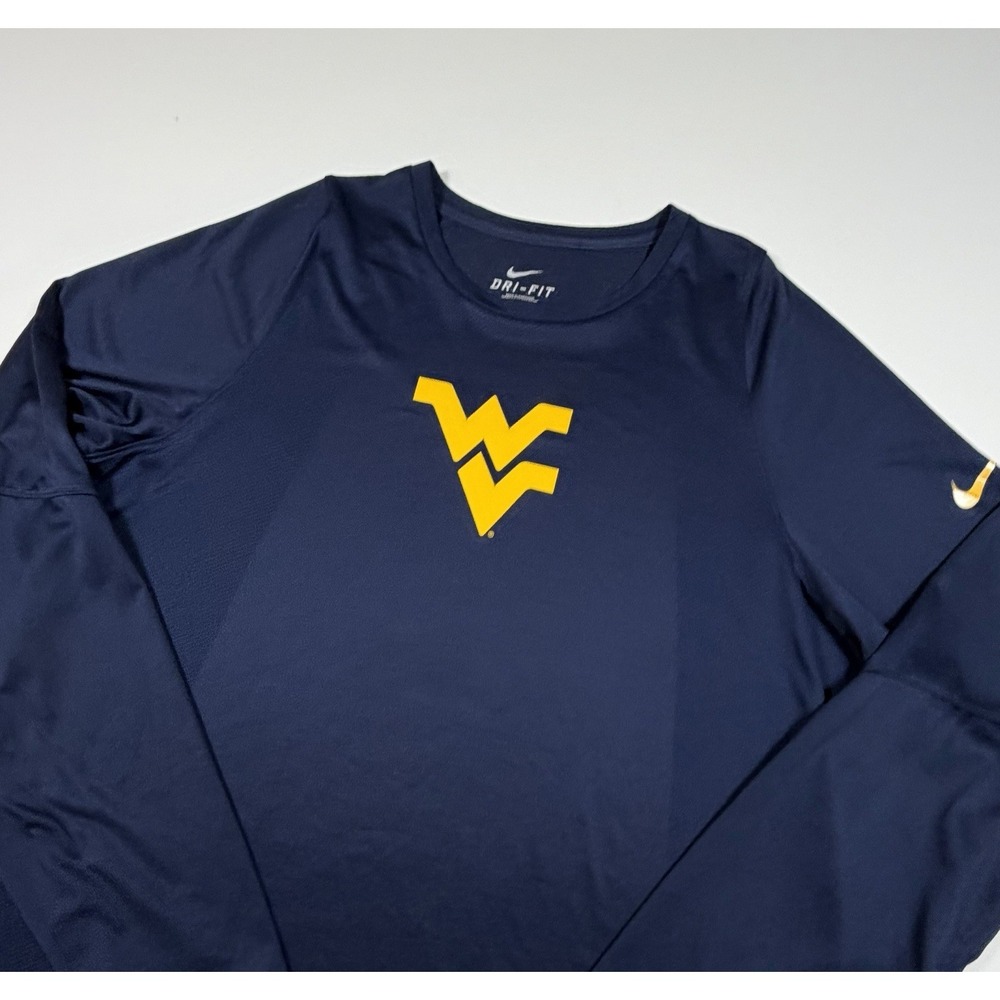 Nike West Virginia Mountaineers Men's XL Dri-FIT Elite Long Sleeve Shirt Navy - Picture 2 of 9